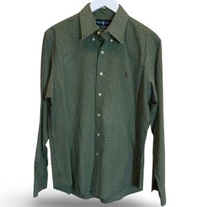 RALPH LAUREN Mens Green Checkered Button Down Shirt Size L